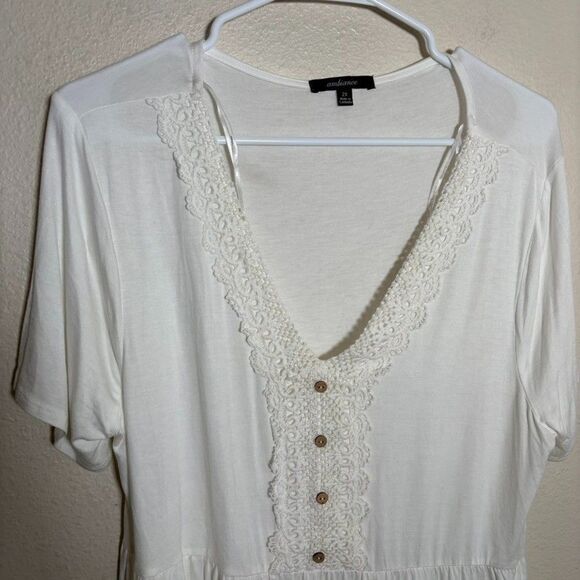 Ambiance T-Shirt Women's 2X Ivory Cream V-Neck Short Sleeve Boho Casual Shirt - Picture 3 of 9